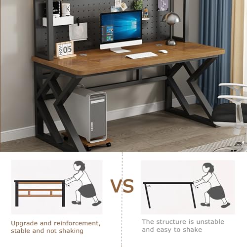 31.4in Gaming Desk with Bookshelf, Pegboard & Storage Shelves (Brown, 31.4in) - color: Brown, size: 31.4in