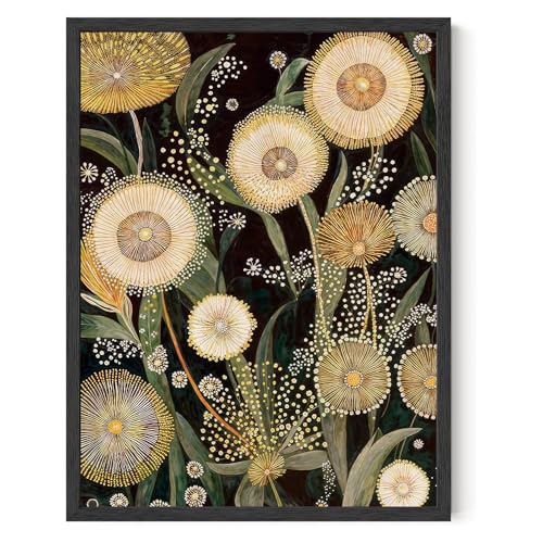 Vintage Wall Art Abstract Prints Posters Flower Wall Art Dandelion Painting Pictures Inspired Floral Decor Minimalist Classic Decor Aesthetic 12x16inch Unframed for Living Room Bathroom Bedroom - color: Black and yellow, size: 12"L x 16"W