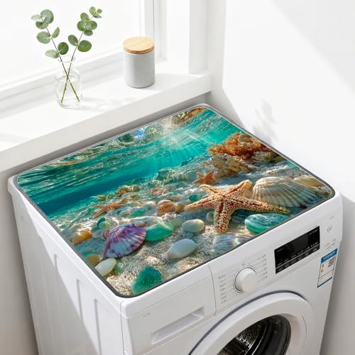 Nuxovilar Underwater Ocean Starfish Dryer Cover for the Top, Non-slip Washer & Dryer Protector, 23.62"x19.68" Dust-proof Washing Machine Mat, Diatom Mud Polyester Dryer Top Pad for Laundry Room - color: Yhd16881