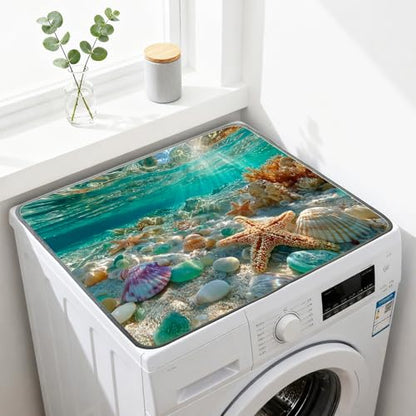 Nuxovilar Underwater Ocean Starfish Dryer Cover for the Top, Non-slip Washer & Dryer Protector, 23.62"x19.68" Dust-proof Washing Machine Mat, Diatom Mud Polyester Dryer Top Pad for Laundry Room - color: Yhd16881