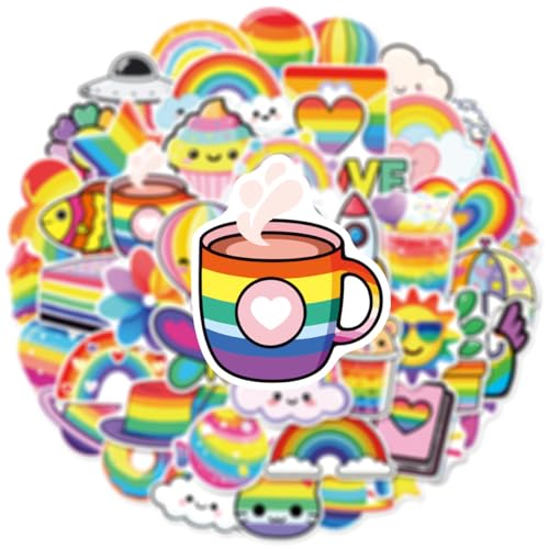 50PCS Rainbow Stickers, Waterproof Vinyl Decals Cute Water Bottle Stickers for Notebooks, Stationery, Luggage, Cartoon PVC Happy Stickers - style: A1
