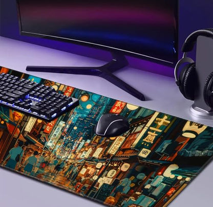 Cute Japanese Street Keyboard Desk Mat, Tokyo Night View Computer Mouse Mat | Large Extended Mouse Pad; Full Desk Coverage; Waterproof Coating; Stable Anti-Slide Base For Gaming, Office, Study Daily Use - color: Tokyo Street