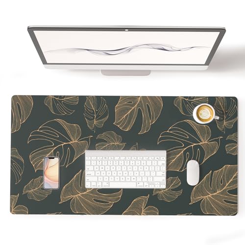 Colorful Star Large Mouse Pad, Monstera Leaves Waterproof Office Desk Mat, Non-Slip Gaming Mouse Pad, XXL PC Laptop Protector Pads, PU Leather Desk Writing Pads for Office Home, 31.5" x 15.7" - color: Monstera Leaves, size: 31.5" x 15.7"