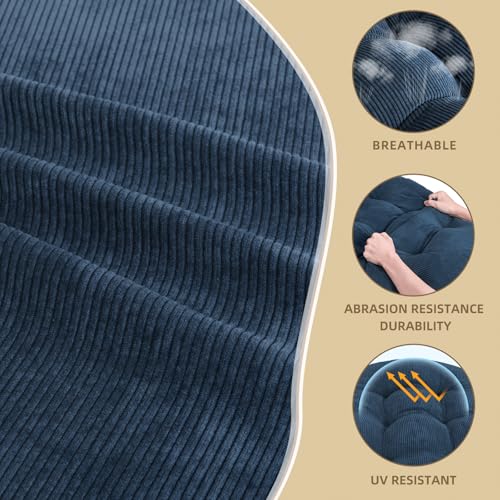 Rocking Chair Cushion - Corduroy Fabric, High-Density Sponge, Durable Comfort Non-Slip Bottom Tufted Seat Pads with Ties, Corduroy︱Dark Blue, 44x19x4 inch - color: Corduroy | Dark Blue