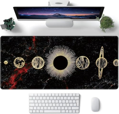 Galaxy Planet Large Mouse Pad,Gaming Keyboard Desk Pad,Extended Mouse Mat Non-Slip Rubber Base with Stitched Edges for Office Game Home XXL 35.4"x15.7" - color: Galaxy Planet, size: 35.4L x 15.7W inches