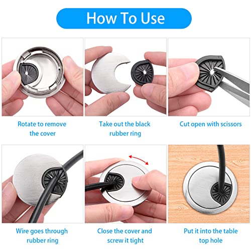 2 Pack 2 Inch Metal Desk Grommet for Wire Organizer, Brushed Silver - color: Silver-2Pack