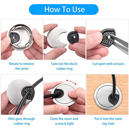 4 Pack 2 Inch Metal Desk Grommet for Wire Organizer, Brushed Silver - color: Silver-4pack
