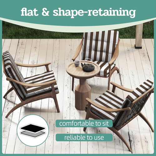 Outdoor Chair Cushions Set of 2, 42x21x4 Inch Patio Cushion for Dining/Rocking Chairs, High Back Soft Seat Pad, Indoor Outside Use, Fade-Resistant & Waterproof, Brown White Stripes - color: Brown White Stripes