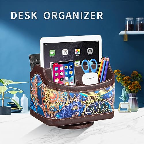 YAPISHI Remote Control Holder,Swivel TV Remotes Caddy for Table,Desk Accessories and Workspace Organizer Controllers/ Art Supplies/ Stationery,Night Stand Organizers and Decorations for Living Room - color: Mandala