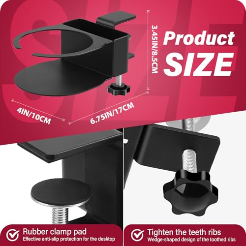 Desk Cup Holder for Coffee Mugs, Tumblers, Water Bottles with Mobile Phone Stand, Anti-Spill Metal School Home Office Accessories (Black-1) - color: Black-1