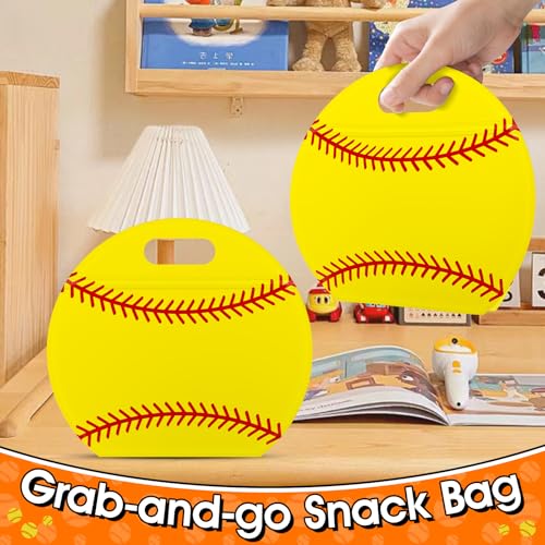 AKAIXI 24pcs 3.5Mil Thickened Softball Goodie Bags Reusable Sealed Bags | with Handle Stand-up Softball Goodie Bags for Coach Team Softball Mom, Party Favor Birthday Gifts Candy Bags Supplies - color: Softball