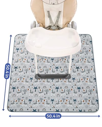 Blissful Diary Baby Splat Mat for Under High Chair, 50.4 x 50.4 Inch Wipeable Splash Mat, Waterproof and Washable, Anti-Slip Floor Protector, Gray Zebra - color: Gray Zebra