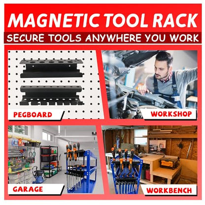 ULIBERMAGNET Magnetic Screwdriver Holder,Magnetic Wrench Holder,Heavy Duty Black Metal Tool Storage Organizer,Set of 2 Magnetic Mount Tool Holder for Garage,Workbench,Tool Cart,PegBoard - style: Black Magnetic Screwdriver Wrench Organizer