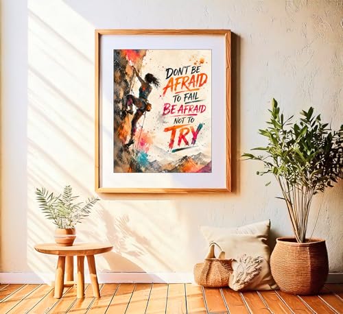 Inspirational Watercolor Rock Climbing Girl Geometric Illustration Art Print for Girl's Bedroom Empowerment, Mountain Gear Locker Boost, Young Climber Surprises, Team Captain Honors, Coach Gifts - 8x10 Unframed Print - style: Rock Climbing