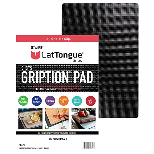 CatTongue Grips Non-Adhesive Anti-Slip Mat - Multi-Purpose Non-Slip Pad For Chefs & Home Cooks - Ideal Cutting Board Mat & Drawer Liner - Kitchen Essentials For Safety (Black, 1-Pack) - color: Black, size: 8"L x 12"W