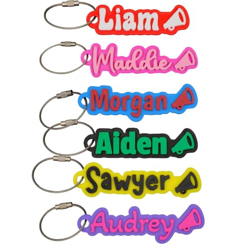 SuperFineDeesigns Bag and Water Bottle Name Tag with Cable – Custom Durable 3D Printed Name Tag Backpack & Sports Bottles - style: Cheerleading Megaphone