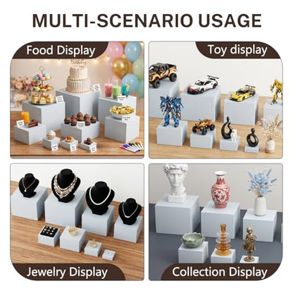 6 Pcs White Acrylic Buffet Risers with Mini Sign and Marker, Food Risers Display Stands for Buffet Table Party Catering Dessert Jewelry Collectibles,Acrylic Cube Nesting Boxes with Hollow Bottoms 6 Sizes (10" 9" 8" 7" 6" 5") - size: 10" 9" 8" 7" 6" 5"