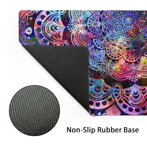 Purple Mandala Gaming Mouse Pad XL Pink Blue Green Abstract Art Extended Big Large Desk Mat Non-Slip Rubber Base Stitched Edge Long Keyboard Mousepad for PC Computer Laptop,31.5×11.8 in - color: Purple Flower, size: X-Large