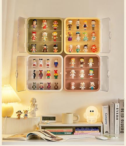Display Case for Figures, Wall-Mounted Dustproof Display Box with Magnetic Door and Shelf, Adjustable Doll Display Case for Collectibles Figurines Sonny Angels Pop Mart Mini Figures (Creme White) - color: Creme White