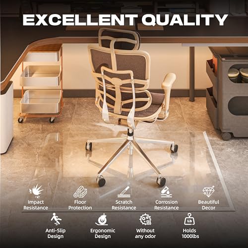 [Tempered Glass] 55“x48” Beveled Edge Glass Chair Mat with Polished Edge Clear Office Chair Mat, Glides Smoothly, Suitable for Carpet or Hardwood Floors - color: Clear Beveled, size: 55"x48"