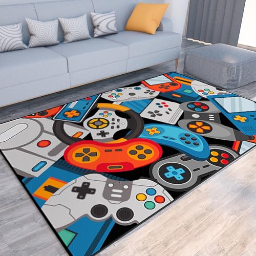 Game Area Rug Teen Boys Carpet, 3D Gaming Rugs Gamepad Controller Mat for Boys Girls Bedroom Playroom, Non-Slip Gamer Rugs Children Gaming Area Rugs (79" x 59", Blue) - color: Blue, size: 4'11" x 6'7" (Rectangular)