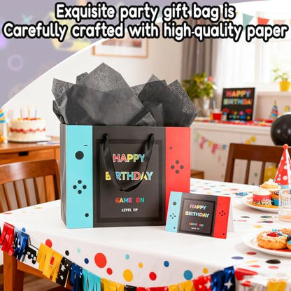 LERCTH Video Game Gift Bags 13" Large Paper Tote Bag with Handles & Greeting Card & Gifts Wrap Paper Reusable Birthday Gift's Bag for Boys Kids Video Game Birthday Party Supplies - color: Game gift bag, size: 1 count (Pack of 1)