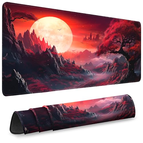 Gaming Desk Mat with Silky Smooth Surface & Exquisite Patterns,31.5x11.8 Inches Large-Sized Mouse Pad, Perfect for Extended Gaming,Work,and Home Office Decor (Full Moon 2) - color: Full Moon 2