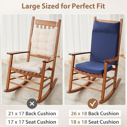 Waterproof Rocking Chair Cushions Outdoor & Indoor, Wooden Rocking Chair Pads, Non-Slip Large Glider Rocker Replacement Cushions with Pillow & Ties,Seat & Back Cushion for Rocker Blue - color: Blue