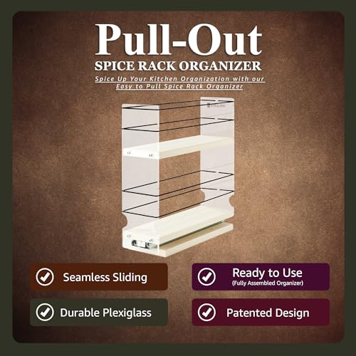 Vertical Spice - Sliding Spice Rack Organizer for Cabinets - Pull Out Shelves for Upper Kitchen Cabinets - Cabinet Organizer/Storage - USA Made - 2 Tiers - 3.45" x 10.75" x 10.6"(Cream, Assembled) - color: 3.25" Drawer, 2-Tier Cream Assembled