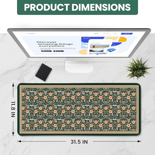 Large Mouse Pad for Desktop, Cute Desk Mat Pad Protector for Work & Gaming, Aesthetic Pretty Anti-Slip Laptop Blotter Cover for Office School Home Supplies, Soft Gold Petals, 31.5" x 11.8" - color: I-Soft Gold Petals, size: 31.5L x 11.8W inches