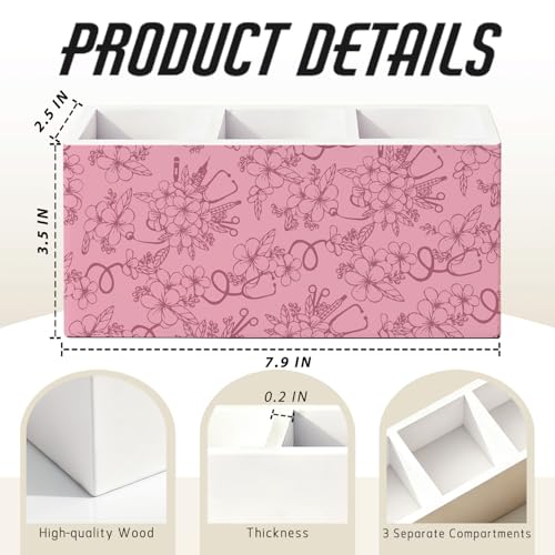 Pink Floral Nurse Pen Pencil Holder for Desk, Nurse Appreciation Gifts, Nursing Week Gifts for Women, Nursing Wooden Box Sign Decorations for Home Office Workplace Desk Tabletop - color: Pink Floral Nurse(white)