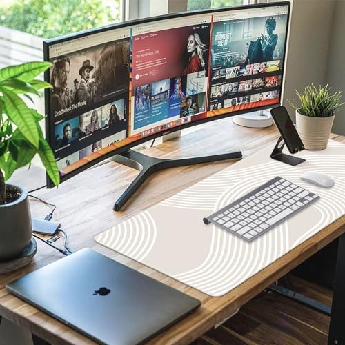 iCasso Big Desk Pad, XXL Extended Gaming Mouse Pad, Large Mouse Pad for Desk Rubber Base Mousepad with Stitched Edges, Keyboard Mouse Mat for Work, Game, Office, Home, Lines - color: Lines