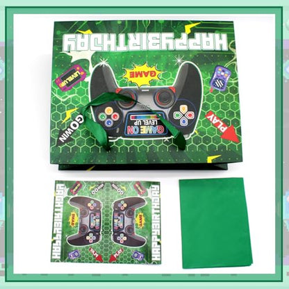 Woohookaka Gamer Birthday Gift Bags 13" Large - Controller Game Theme Party Supplies with Handle, Tissue Paper & Card for Boys Girls - color: Game