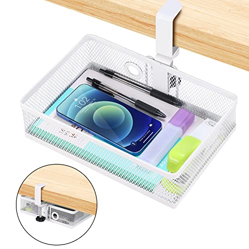 ROSYLINE Clamp On Desk Organizer - Under Desk Hanging Drawer with Storage Basket, Multi-Scene Mount Tray for Home Dorm Office (White) - color: White-Clamp-On