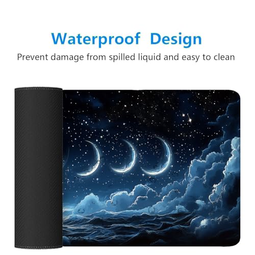 Moon Desk Mat Gaming Mouse Pad 31.5 x 11.8 Inch Moon Phases Clouds Stars Fantasy Night XL Mouse Pad Large Mousepad Extended Laptop Keyboard Mat Gaming Desk Pad Mouse Mat - color: Moon, size: 11.8W x 31.5L inches