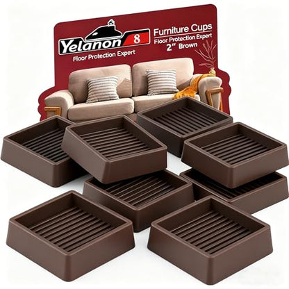 Yelanon Furniture Coasters,8 Pcs 2” Furniture Caster Cups - Non Slip Pads Hardwood Floors - Non Skid Furniture Grippers, Rubber Furniture Feet, Anti Slide Floor Protector for Bed Couch Stoppers - size: 8pcs 2" Square