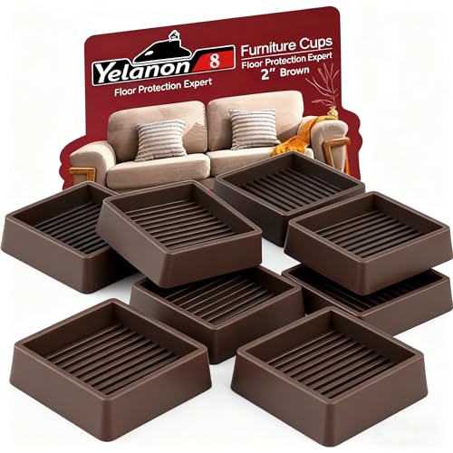 Yelanon Furniture Coasters,8 Pcs 2” Furniture Caster Cups - Non Slip Pads Hardwood Floors - Non Skid Furniture Grippers, Rubber Furniture Feet, Anti Slide Floor Protector for Bed Couch Stoppers - size: 8pcs 2" Square