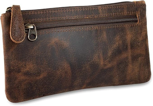 Vintage Leather Pencil Case Pouch, Pen Pouch for Work & University, for Men,Women/Leather Pencil Cases for Adults Perfect for Office/Tool Pouch Zipper Bag, Small Tool Bag 8"X4" - color: Vintage Brown