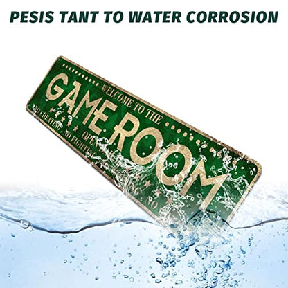 Game Room Décor Metal Aluminum Novelty Tin Sign | 4" x 16", Man Cave Signs - color: Game Room