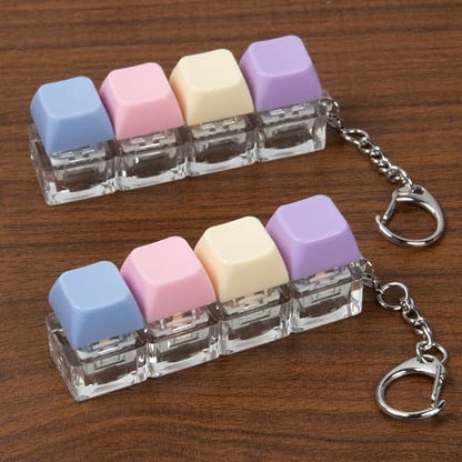 2 PCS 4-in-1 Keyboard Fidget Toy Keychain, Finger Clicky Button Toy Stress Relief Keychain with Swappable Keycaps, Mini Mechanical Key Fidget for Office Desk Focus Gifts (Purple Blue) - color: Purple Blue