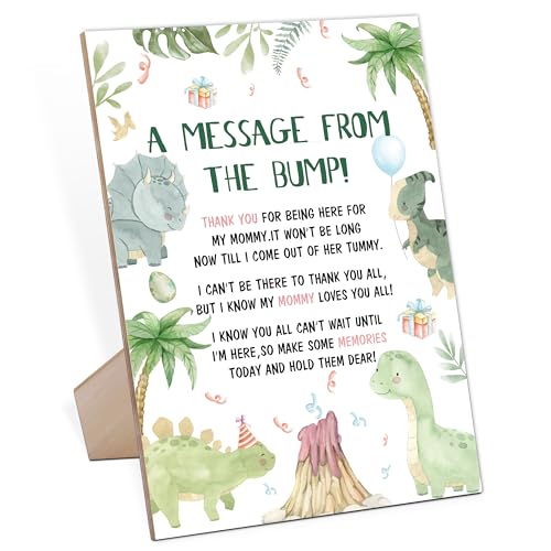 Baby Shower Game for A Message From The Bump,Wooden Baby Shower Game Sign With Stand,Dinosaur Babyshower Table Decoration,Baby Shower Welcome Sign,Party Favors Supplies,Gender Reveal Ideas,-7