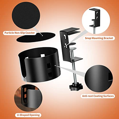 Upgraded Large Desk Cup Holder Clamp, OOKUU Anti-Spill Table Cup Holder, Metal Office & PC Gaming Desk Accessories, Compatible with Universal Cup, Bottles, Pencil Holder (Black) - color: Black, size: 1 Pack, 3.95 inch