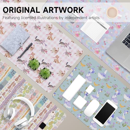 AUPET PU Leather Desk Pad Protector Blotter, Animal 35 x 17in Large Mouse Pad,Cute Office Desk Mat,Waterproof Non-Slip Desk Writing Drawing Pad for Office Home Game (Cats with Bow tie) - color: Cats With Bow Tie