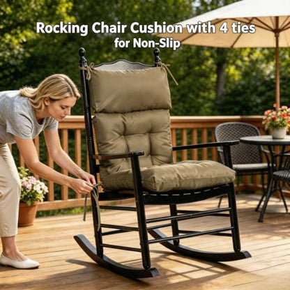 QILLOWAY Outdoor Rocking Chair Cushions Set of 2, 100% Polyester Waterproof Patio Rocking Chair Cushion, High Back Weatherproof Chair Pad for Adirondack & Outdoor Furniture, Sage - color: Sage