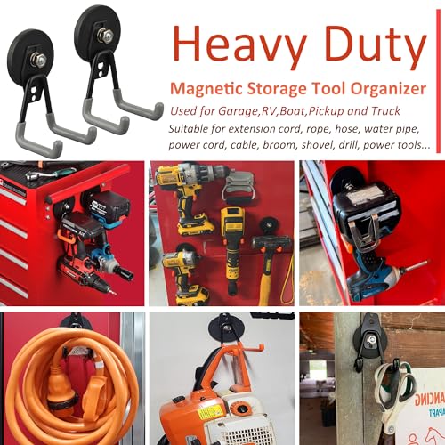 ULIBERMAGNET Heavy Duty Magnetic Hooks,Strong Large Magnet Hooks for Power Drill,Garden Tools, Hose,Pegboard,Garage, Workshop,2 Pack Magnetic Storage Hooks for Indoor Outdoor Hanging(Gray) - style: 2.59" Strong Medium L Gray 2PC