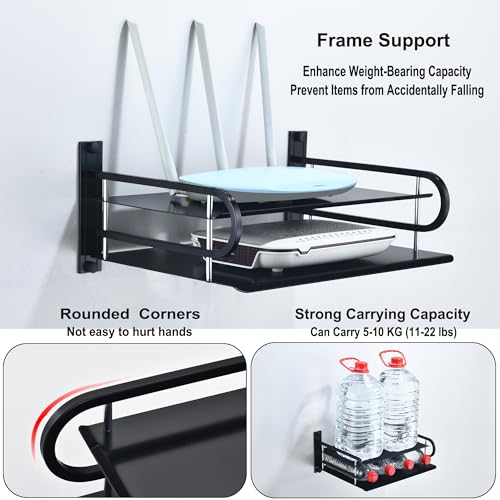 HNVNER Universal Media Shelf with Cable Holes for Entertainment 2-Tier Metal Floating Wall Shelves for Media Such as Router, Modem, Remote, Cable Boxes, Media Boxes, Projector Wall Mount, 12" x 9.8" - color: 2 Layers-large-1pcs