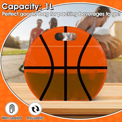 AKAIXI 24pcs 3.5Mil Thickened Basketball Snack Bags Reusable Sealed Bags | with Handle Stand-up Basketball Goodie Bags for Team Practice/Game Day Supplies, Gifts for Football Lovers Players Coache - color: Basketball