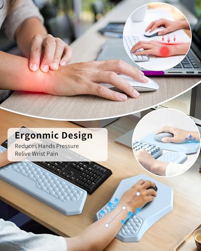 Ergonomic Mouse Pad Wrist Rest Support, Massage Design Surface for Carpal Tunnel Pain Relief, Memory Foam, Non-Slip PU Base for Computer Desk, Sky Blue - color: Sky Blue