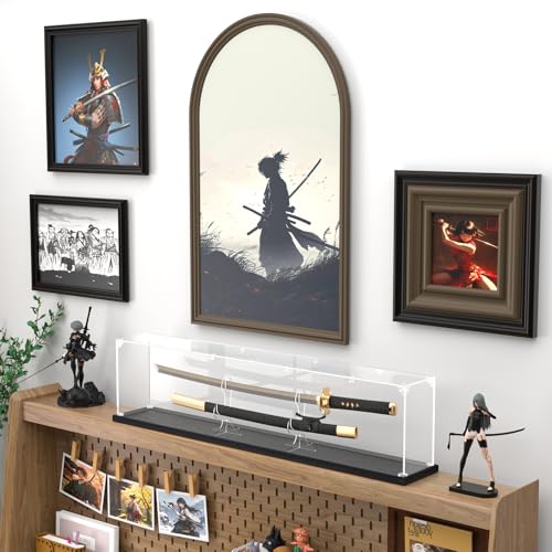Acrylic Sword Display Case, 45" Clear Dustproof Box for Katana, Long Sword, Lightsaber, Samurai & Medieval Collectibles, Large Tabletop Box with Acrylic Stand (45*6*10) inch