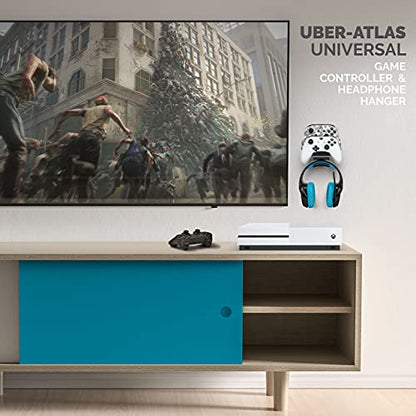 BRAINWAVZ The UberAtlas Dual Game Controller & Headphone Stand Wall Mount Holder for Xbox ONE, Series X, PS5, PS4, PS3, Switch, STEELSERIES Gamepad & More, Stay Organized No Screws (Two Pack) - color: Black - 2 Pack